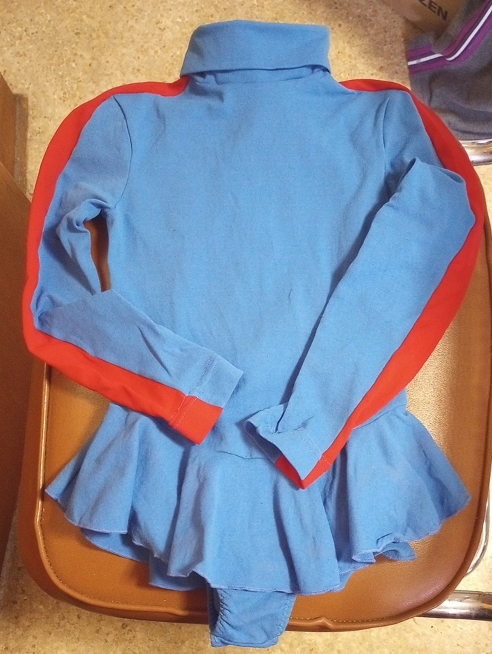 Danskin Vintage Royal Blue & Red Nylon Dance Leotard w/ Skirt, Size 7